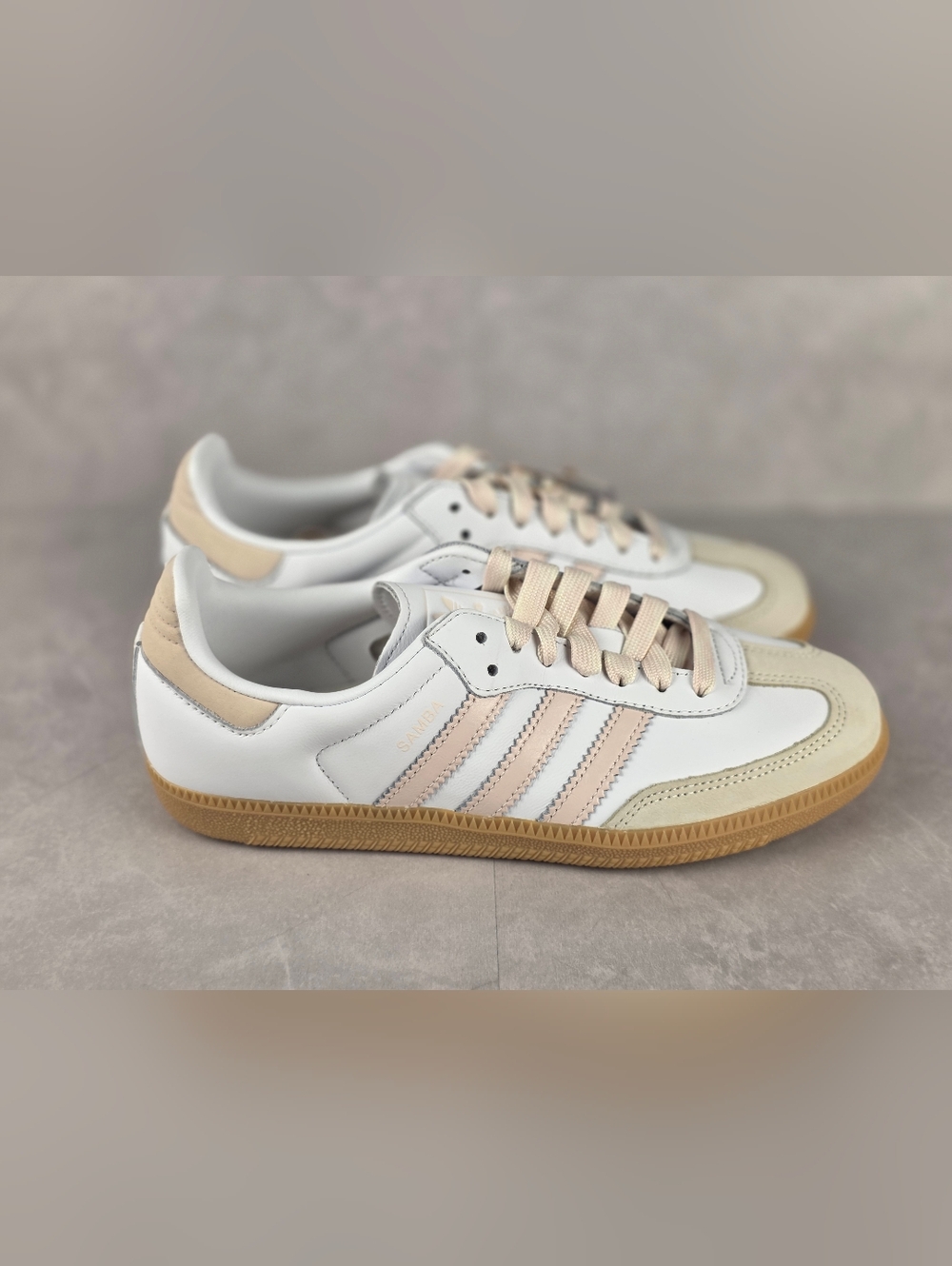 Adidas Samba Sneakers in White with Pale Pink Accents